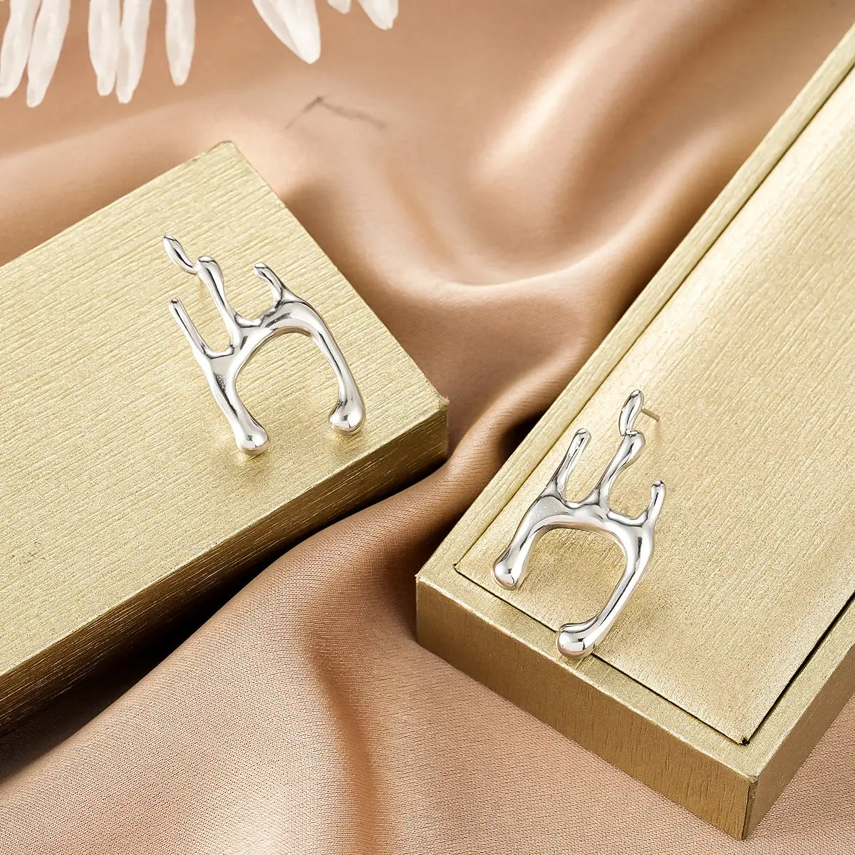 Silver abstract deer antler earrings from ins style gold fashion earring collection combining modern design and affordable luxury Style 17