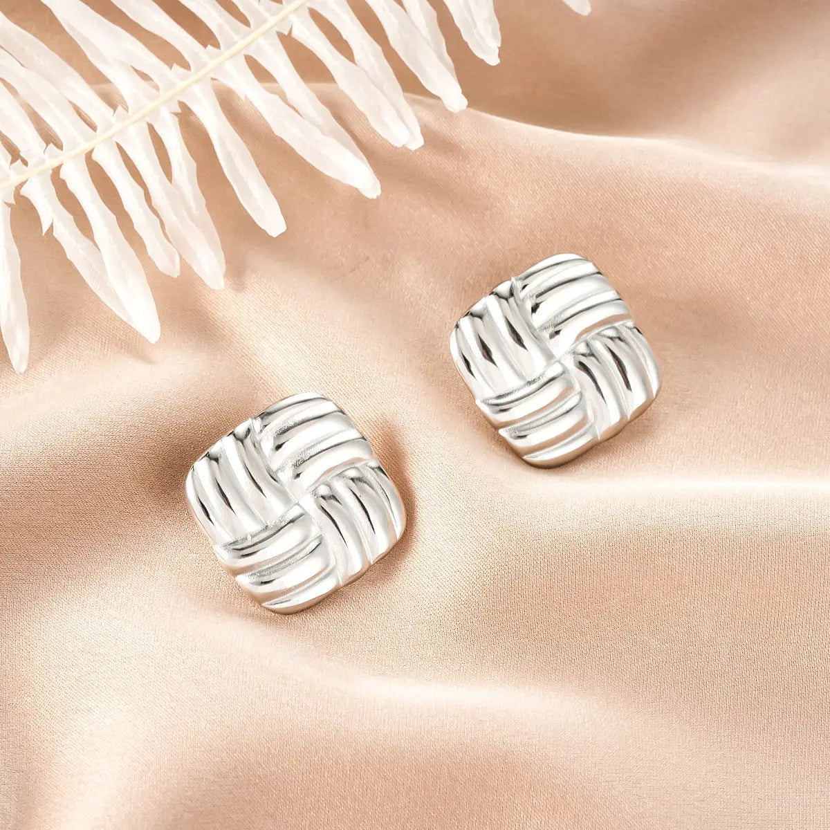 Silver knot-patterned square stud earrings from ins style gold fashion earring collection offer affordable luxury Style 20