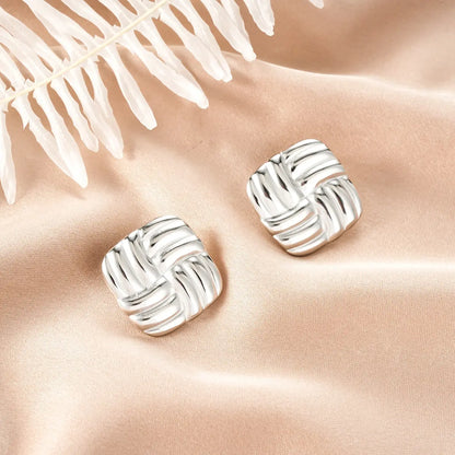 Silver knot-patterned square stud earrings from ins style gold fashion earring collection offer affordable luxury Style 20