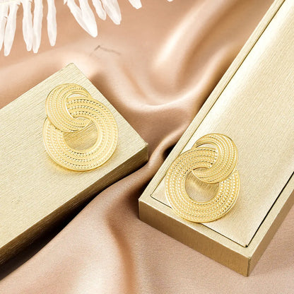 Gold-colored interlocking ring-shaped bookmarks with a brushed metallic finish from ins style gold fashion earring collection affordable luxury Style 22