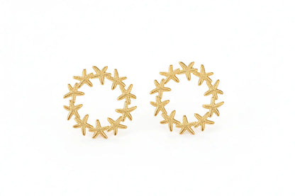 Gold-toned starfish-shaped hoop earrings with textured metallic finish from ins style gold fashion earring collection Style 34