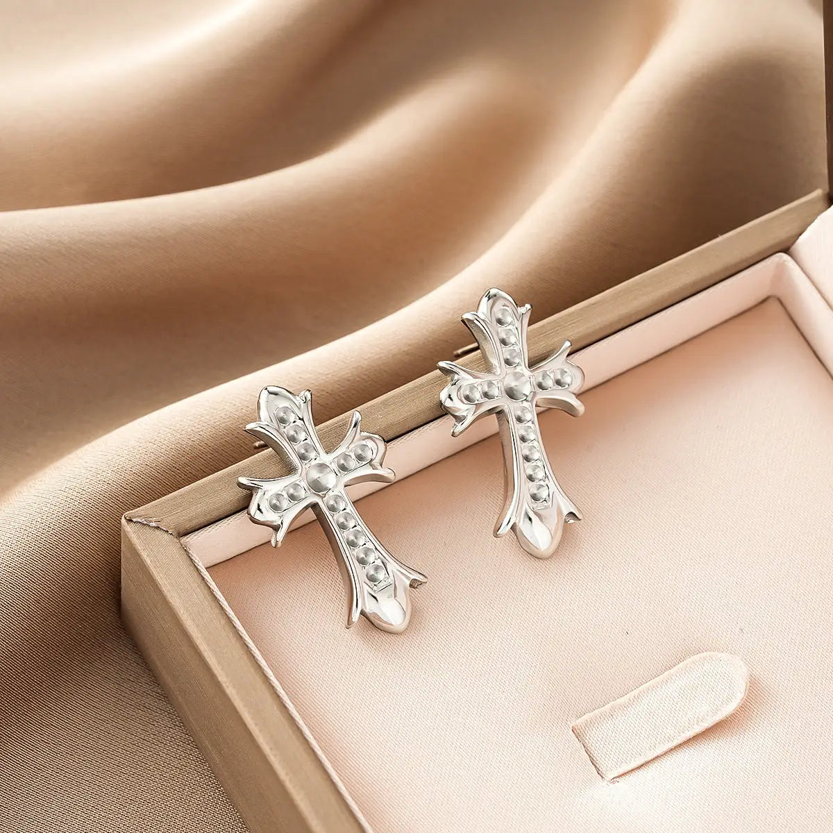 Silver cross earrings with sparkling rhinestones from ins style gold fashion earring collection offering affordable luxury Style 44
