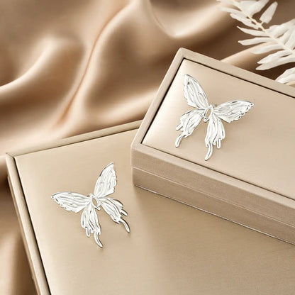 Silver butterfly-shaped brooches with delicate layered wings in the ins style gold fashion earring collection for affordable luxury Style 53