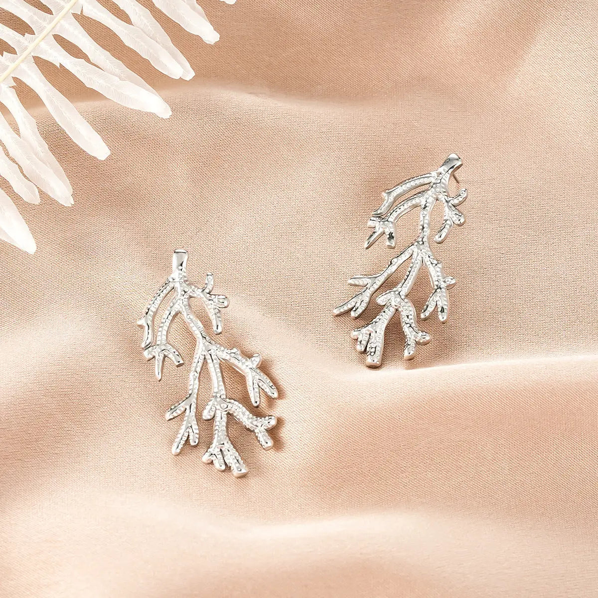 Silver coral branch earrings with intricate texture from ins style gold fashion earring collection and affordable luxury Style 6