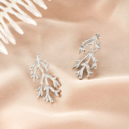 Silver coral branch earrings with intricate texture from ins style gold fashion earring collection and affordable luxury Style 6