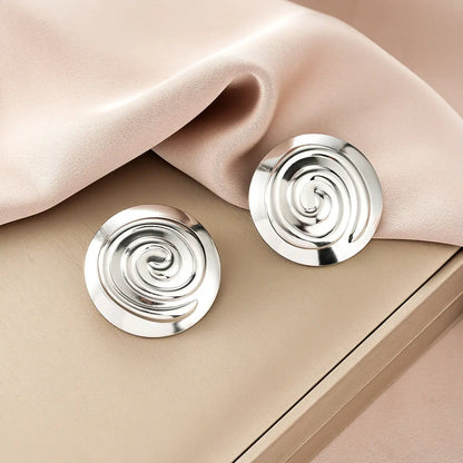 Silver spiral stud earrings with polished metallic finish from ins style gold fashion earring collection of affordable luxury Style 8