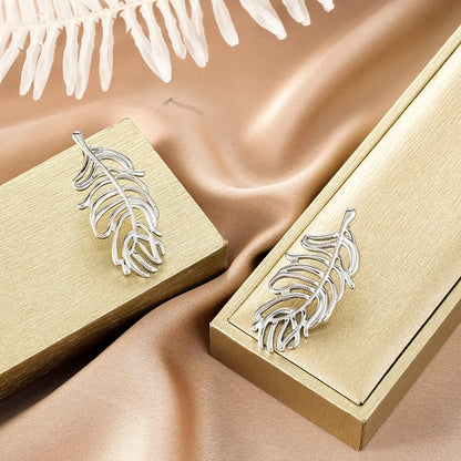 Silver feather-shaped metal drawer pulls with elegant openwork design complement ins style gold fashion earring collection Style 9