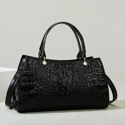 Large Capacity Boston Bag | Crocodile Texture Handheld Purse - Black - large capacity, boston bag, capacity boston, Black