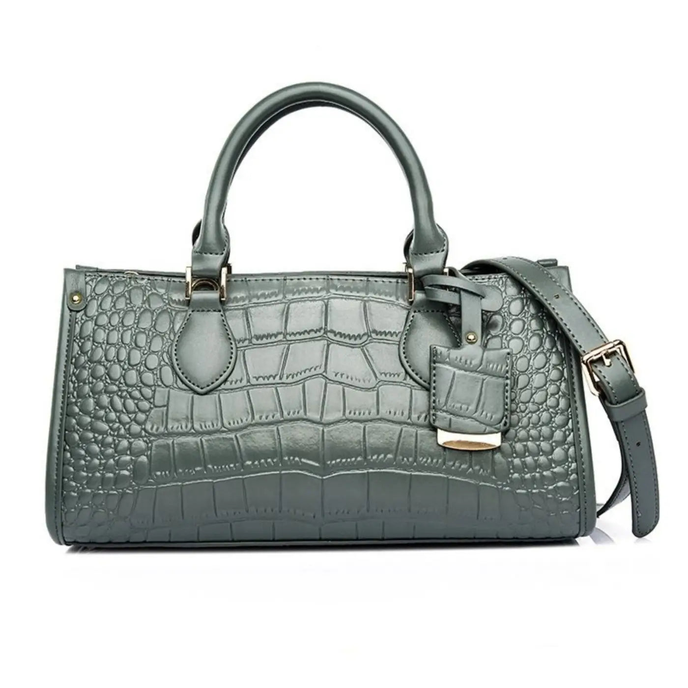 Large Capacity Boston Bag | Crocodile Texture Handheld Purse - Green - large capacity, boston bag, capacity boston, Green