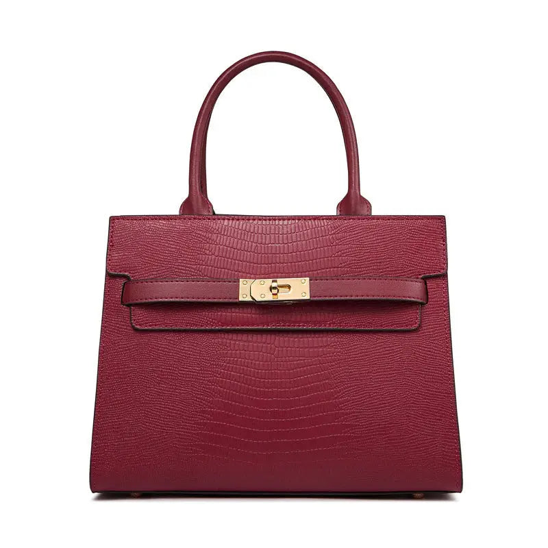 Genuine Cowhide Commute & Wedding Bag | Structured Vertical Tote - Dark Red / 28x21x12cm - structured vertical tote, Dark Red