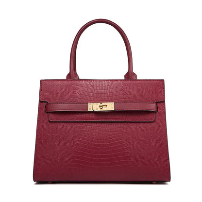 Genuine Cowhide Commute & Wedding Bag | Structured Vertical Tote - Dark Red / 28x21x12cm - structured vertical tote, Dark Red