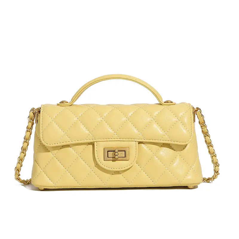 Light Luxury Sheepskin Flap Bag | Urban Minimalist Crossbody - Yellow / 22x6.5x11cm - flap bag, light luxury, urban Yellow