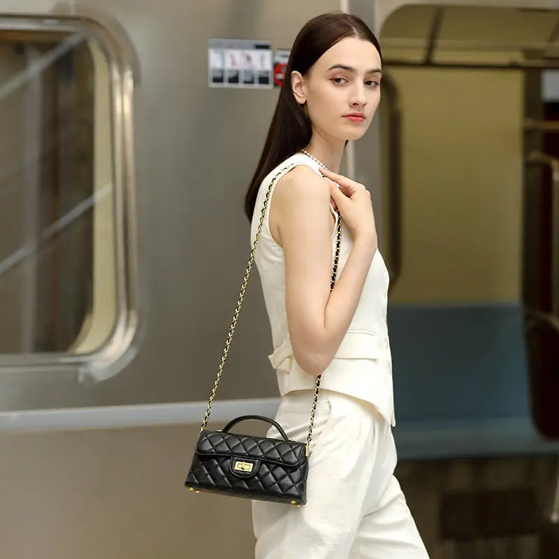 Light Luxury Sheepskin Flap Bag | Urban Minimalist Crossbody - flap bag, light luxury, urban minimalist, leather