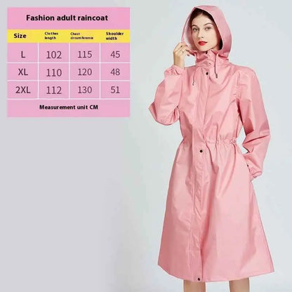 Pink waterproof lightweight fashion trench raincoat with hood and elastic drawstring waist for adults Dark Pink 2002