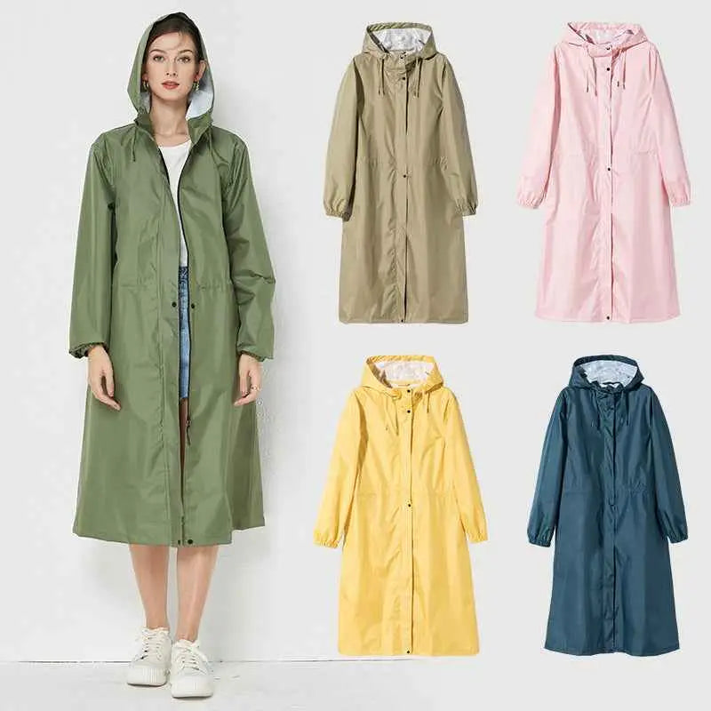 Olive green lightweight fashion trench raincoat with shiny water-resistant fabric and light gray inner lining
