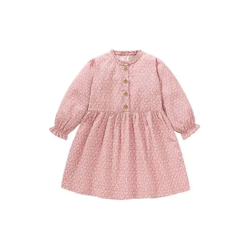 Little maven girls cotton princess dress pink floral long sleeves gathered waist delicate cotton princess dress