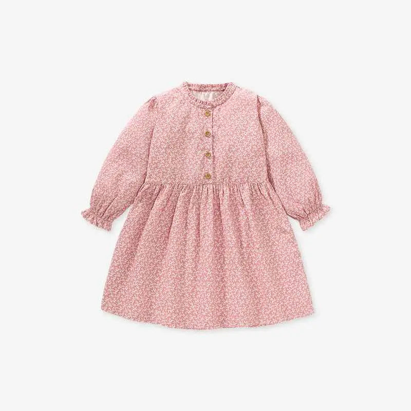 Little maven girls cotton princess dress with delicate pink floral pattern long sleeves and gathered waist S1619