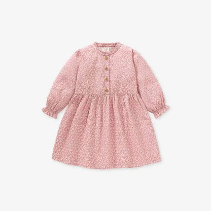 Little maven girls cotton princess dress with delicate pink floral pattern long sleeves and gathered waist S1619