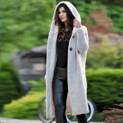 Loose Knit Hooded Cardigan Jacket | 100% Cotton Street Style Sweater - Beige / 4XL - loose knit, street style, knit Beige