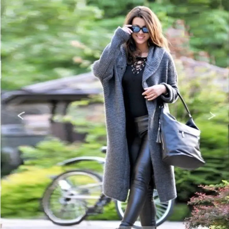 Loose Knit Hooded Cardigan Jacket | 100% Cotton Street Style Sweater - Grey / 3XL - loose knit, street style, knit Grey