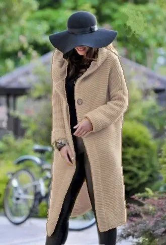 Loose Knit Hooded Cardigan Jacket | 100% Cotton Street Style Sweater - Khaki / 3XL - loose knit, street style, knit Khaki