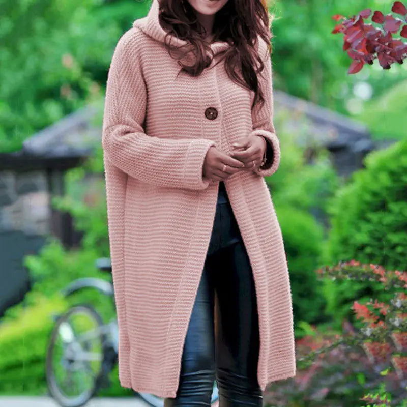 Loose Knit Hooded Cardigan Jacket | 100% Cotton Street Style Sweater - Pink / 3XL - loose knit, street style, knit Pink