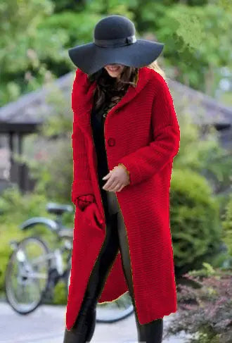 Loose Knit Hooded Cardigan Jacket | 100% Cotton Street Style Sweater - Red / 3XL - loose knit, street style, knit Red