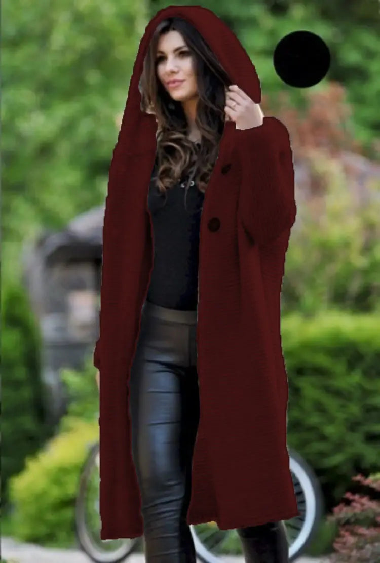 Loose Knit Hooded Cardigan Jacket | 100% Cotton Street Style Sweater - Wine red / 3XL - loose knit, street style, knit Wine red