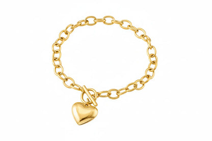 Gold-toned heart charm titanium steel bracelet with toggle clasp and oval link chain from luxury fashion bracelet collection 5374OT Love