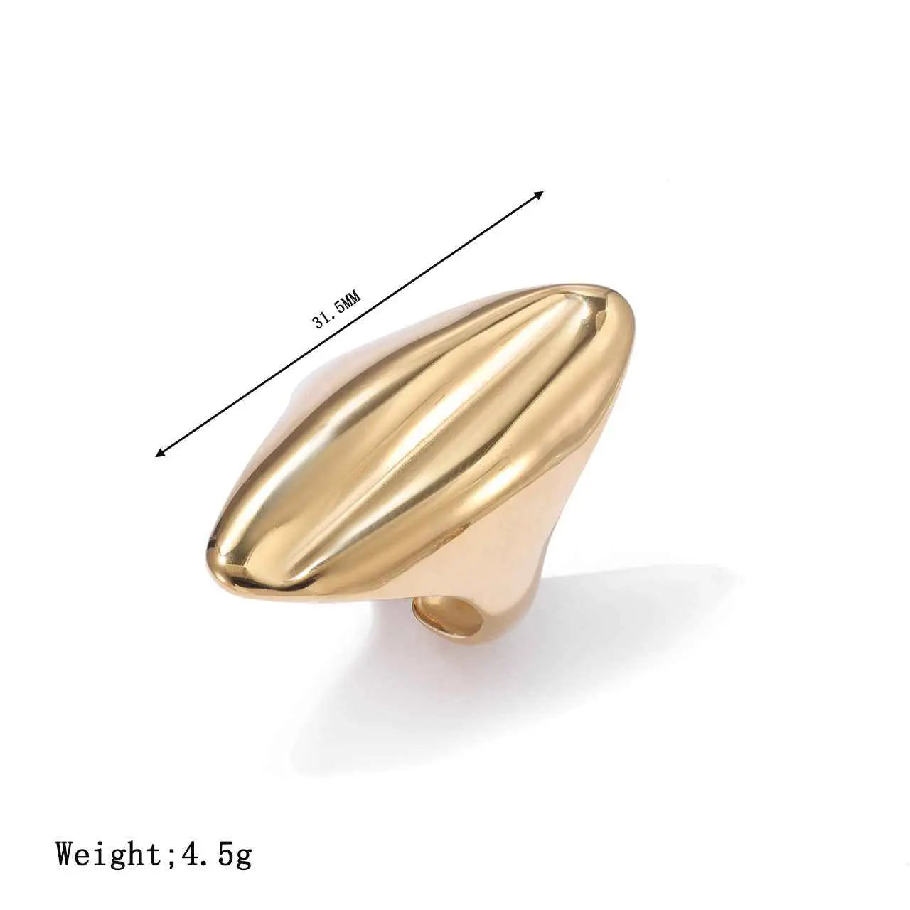 Minimalist geometric adjustable ring in gold-toned titanium steel with sleek curves and subtle vertical grooves Gold