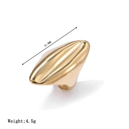 Minimalist geometric adjustable ring in gold-toned titanium steel with sleek curves and subtle vertical grooves Gold