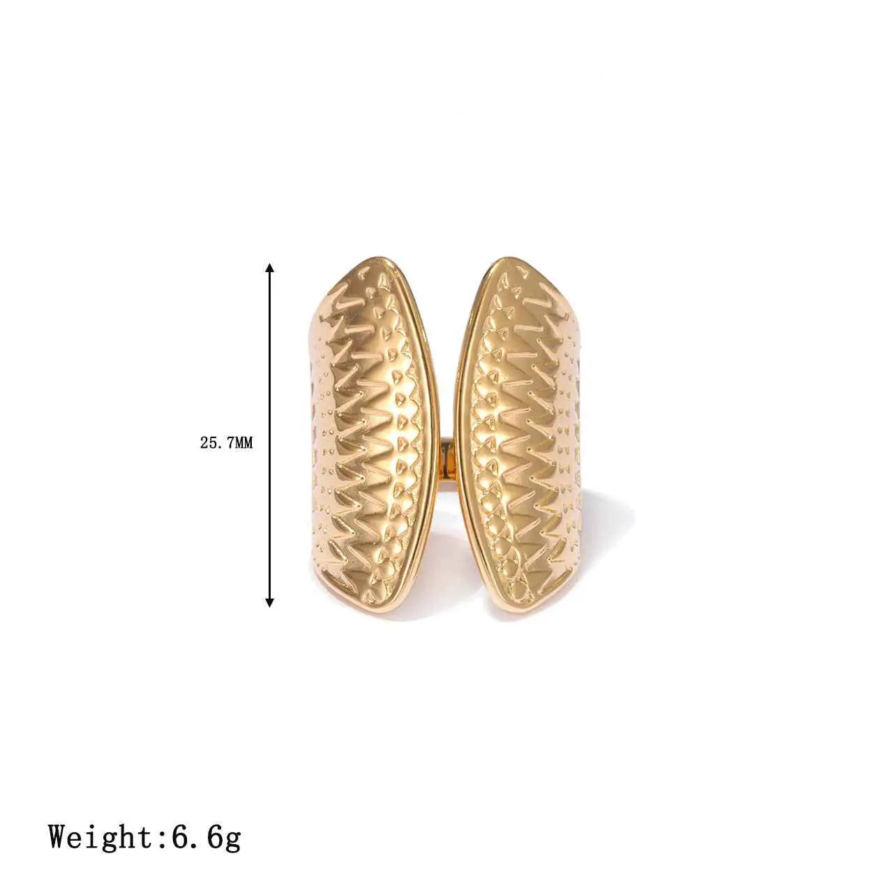Minimalist geometric adjustable ring in gold-colored titanium steel with textured zigzag pattern for trendy style Gold