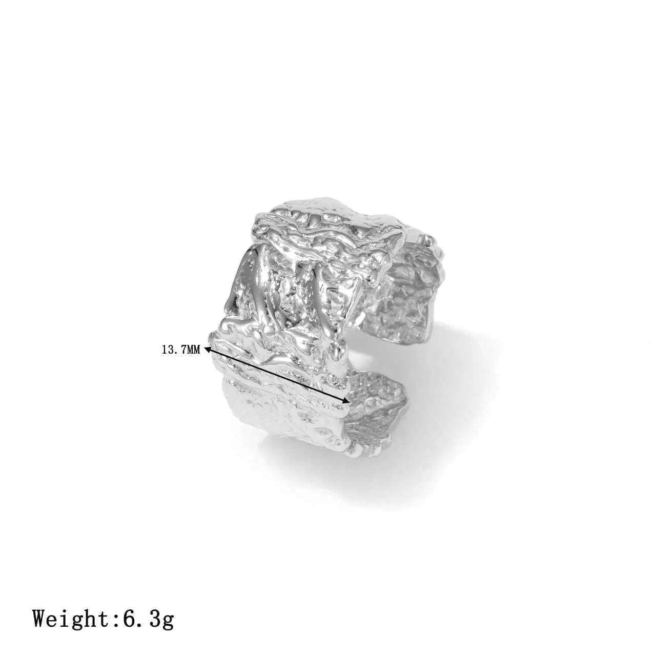 Silver minimalist geometric adjustable ring with textured rugged design made of titanium steel from trend den Silver