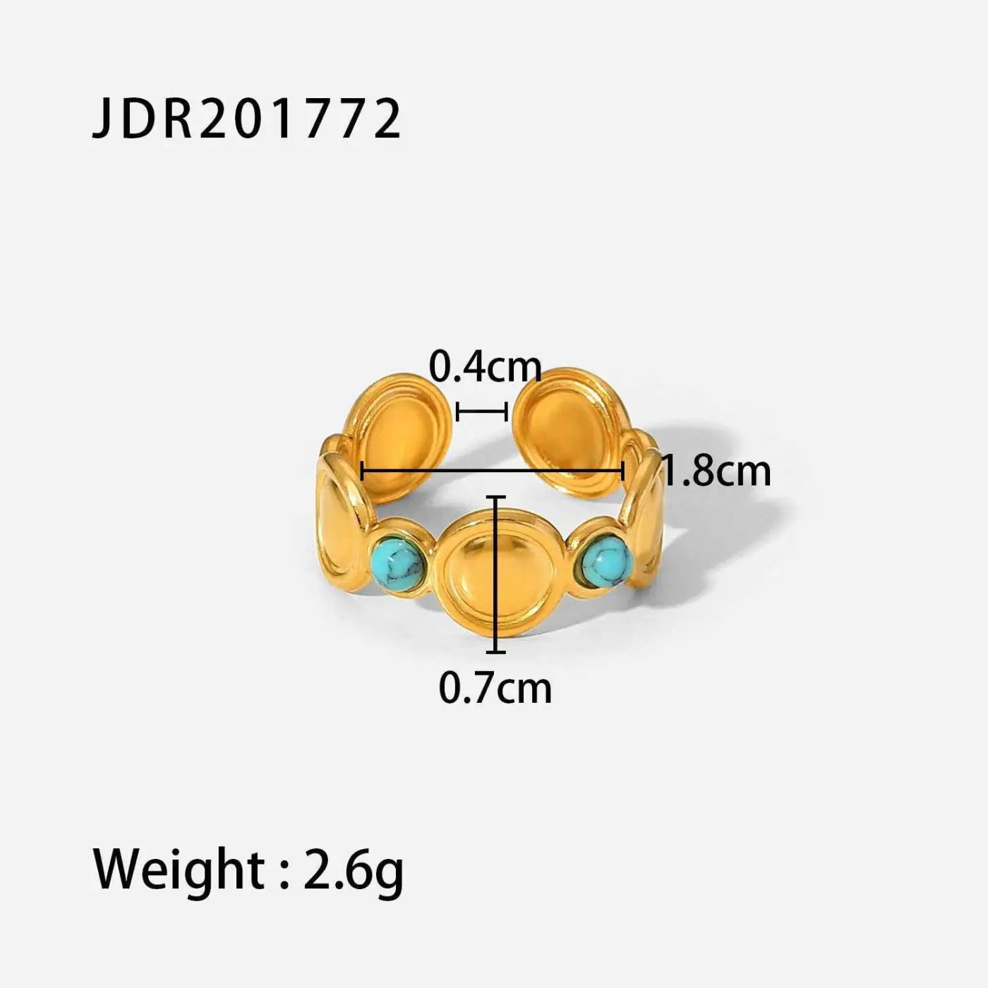 Gold-toned natural stone adjustable zircon ring with turquoise stone accents and segmented oval-shaped design trend den style JDR201772