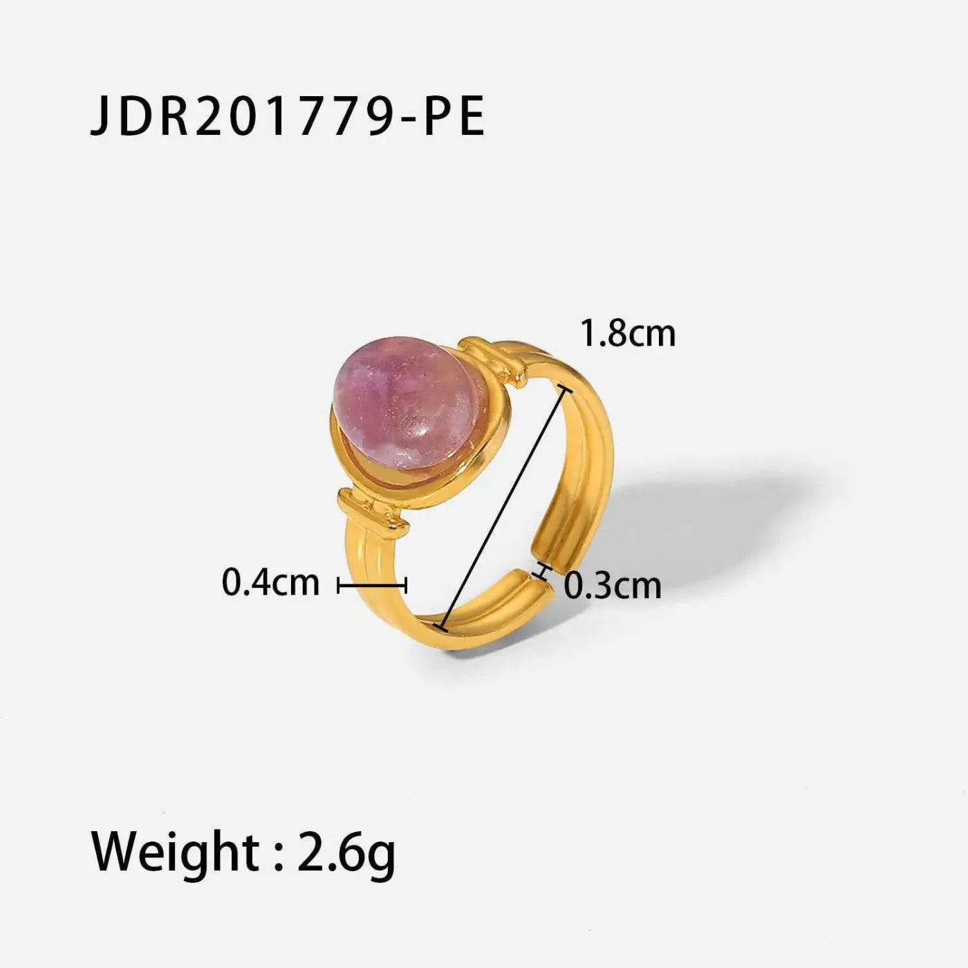 Gold-toned natural stone adjustable zircon ring with round pink gemstone and textured band from trend den JDR201779 PE