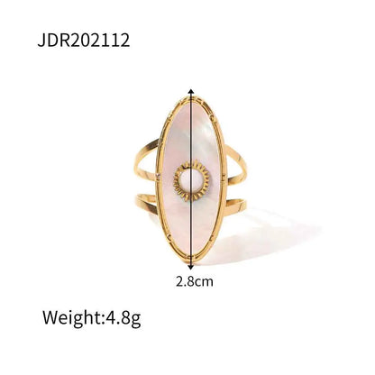 Gold-toned natural stone adjustable zircon ring with oval mother of pearl and sunburst pearl centerpiece design JDR202112