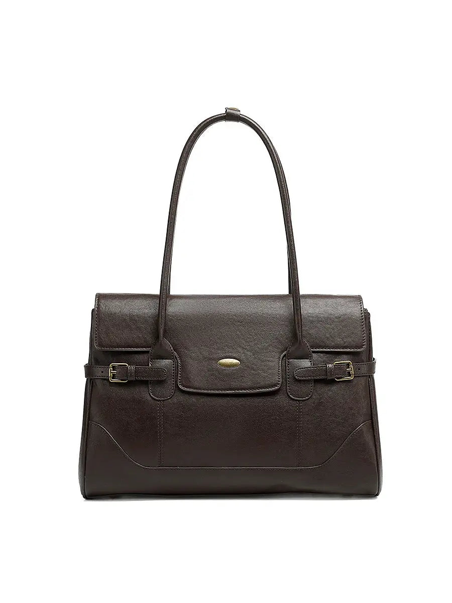 Full-Grain Leather Commuter Underarm Bag | Retro Office Tote - Chocolate - work bag, leather tote, commuter, full-grain Chocolate