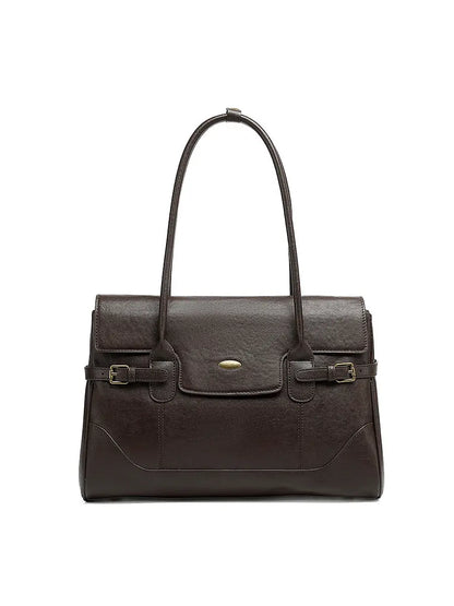Full-Grain Leather Commuter Underarm Bag | Retro Office Tote - Chocolate - work bag, leather tote, commuter, full-grain Chocolate
