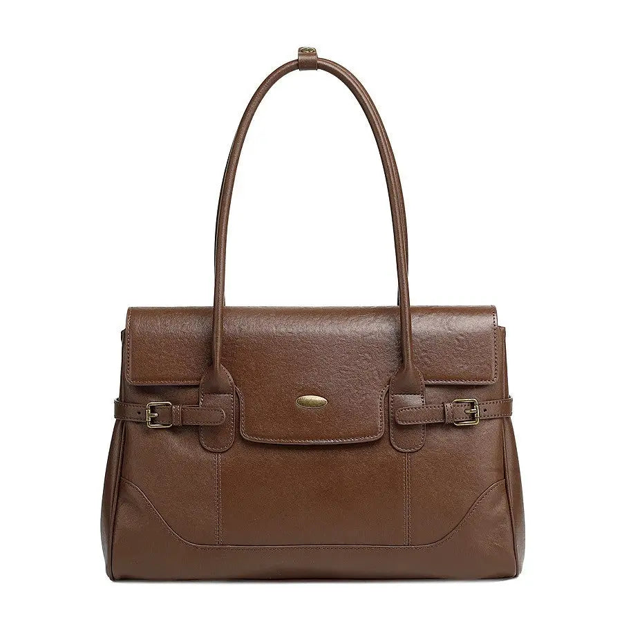Full-Grain Leather Commuter Underarm Bag | Retro Office Tote - work bag, leather tote, commuter, full-grain cowhide,
