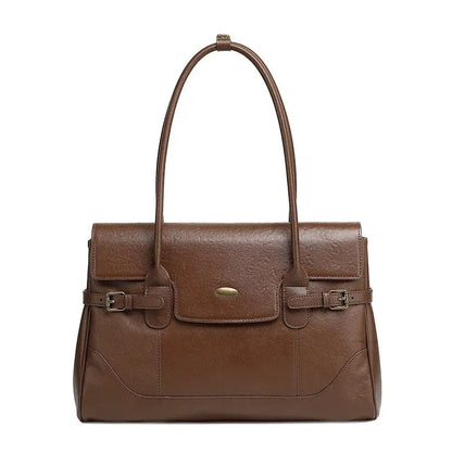 Full-Grain Leather Commuter Underarm Bag | Retro Office Tote - work bag, leather tote, commuter, full-grain cowhide,