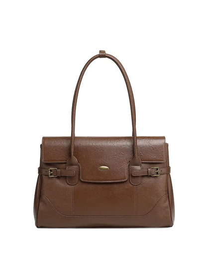 Full-Grain Leather Commuter Underarm Bag | Retro Office Tote - Brown - work bag, leather tote, commuter, full-grain Brown