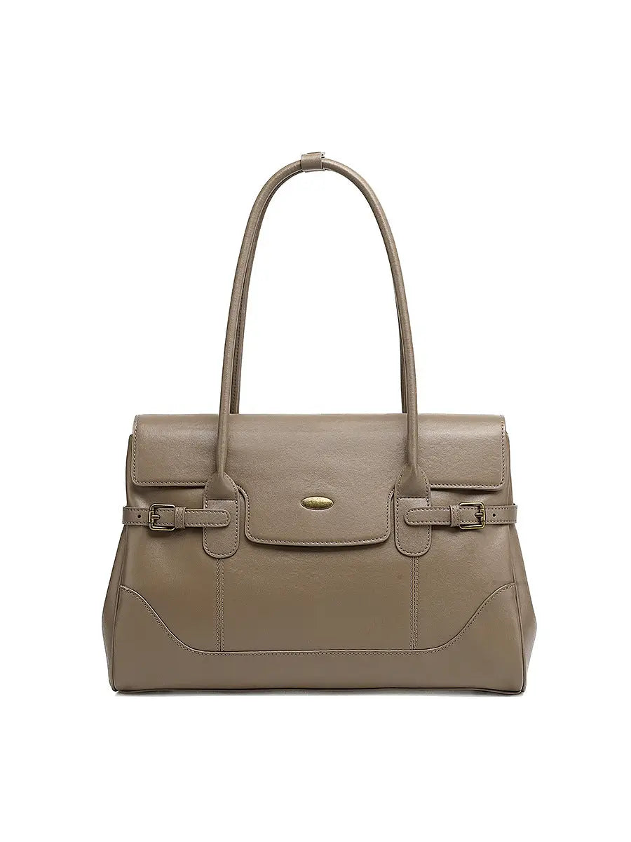 Full-Grain Leather Commuter Underarm Bag | Retro Office Tote - Gray - work bag, leather tote, commuter, full-grain Gray