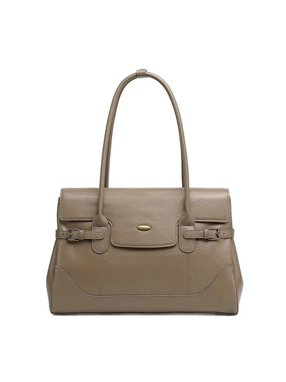 Full-Grain Leather Commuter Underarm Bag | Retro Office Tote - Gray - work bag, leather tote, commuter, full-grain Gray