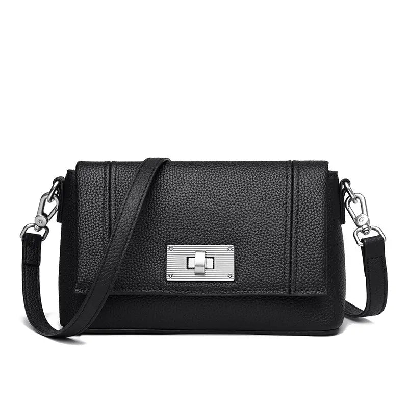 Genuine Leather Sling Bag | Cowhide Crossbody Handbag - Black - sling bag, leather crossbody, sling, genuine Black