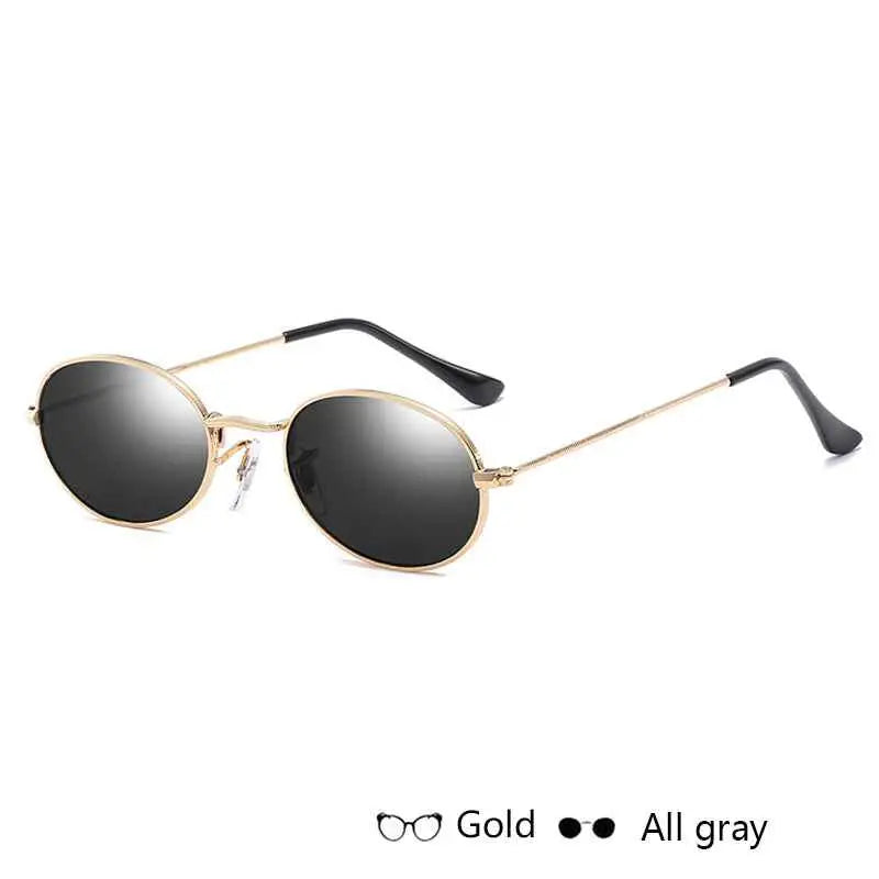 Oval metal frame vintage sunglasses with gold frame dark gray mirrored lenses and black temple tips from trend den Gold gray