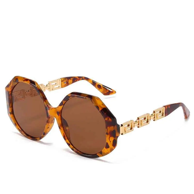 Tortoiseshell acetate oversized polygonal sunglasses with gold-tone greek key pattern accents on frames and temples In Stock