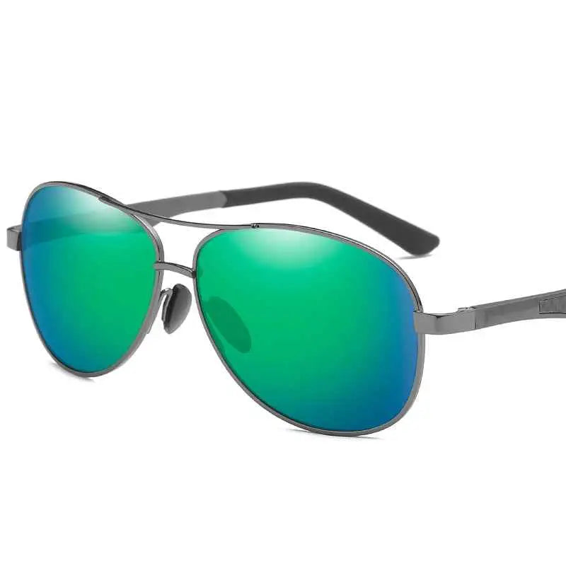 Polarized uv400 metal frame driving sunglasses with aviator style green and blue gradient lenses in metallic gray frame 10style