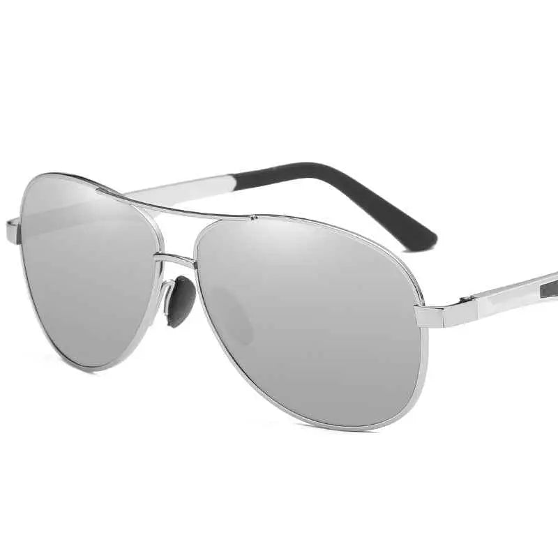 Silver metal frame driving sunglasses with polarized uv400 mirrored lenses and black temple tips from trend den 8style