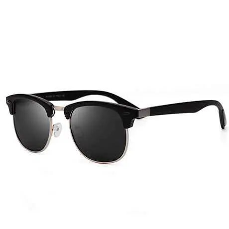 Black and silver half-frame retro polarized clubmaster sunglasses with dark lenses by trend den Black