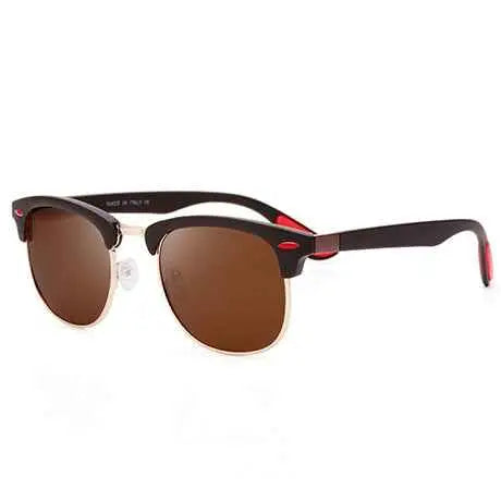 Black and red acetate retro polarized clubmaster sunglasses with brown mirrored lenses from trend den Black